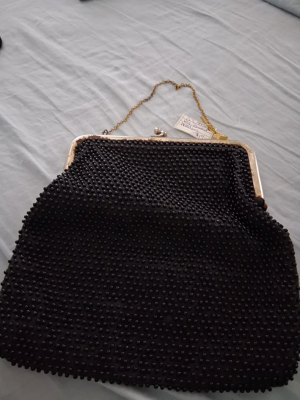 Vintage Black Beaded Evening Chain-Handle Bag